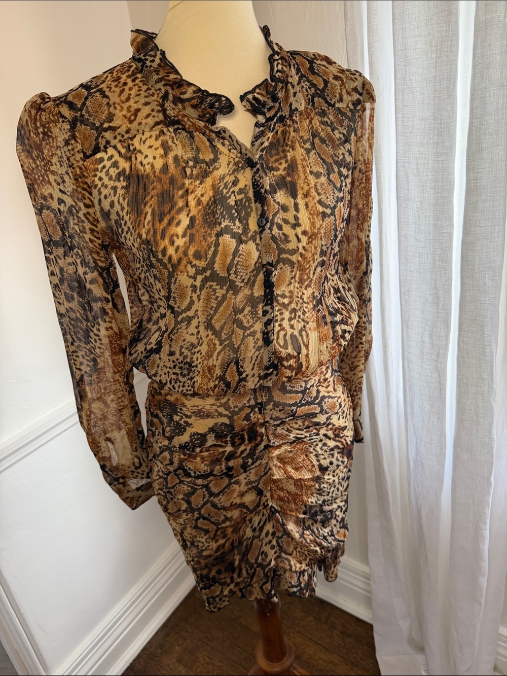 ba&sh Brown Animal Print Sheer Top